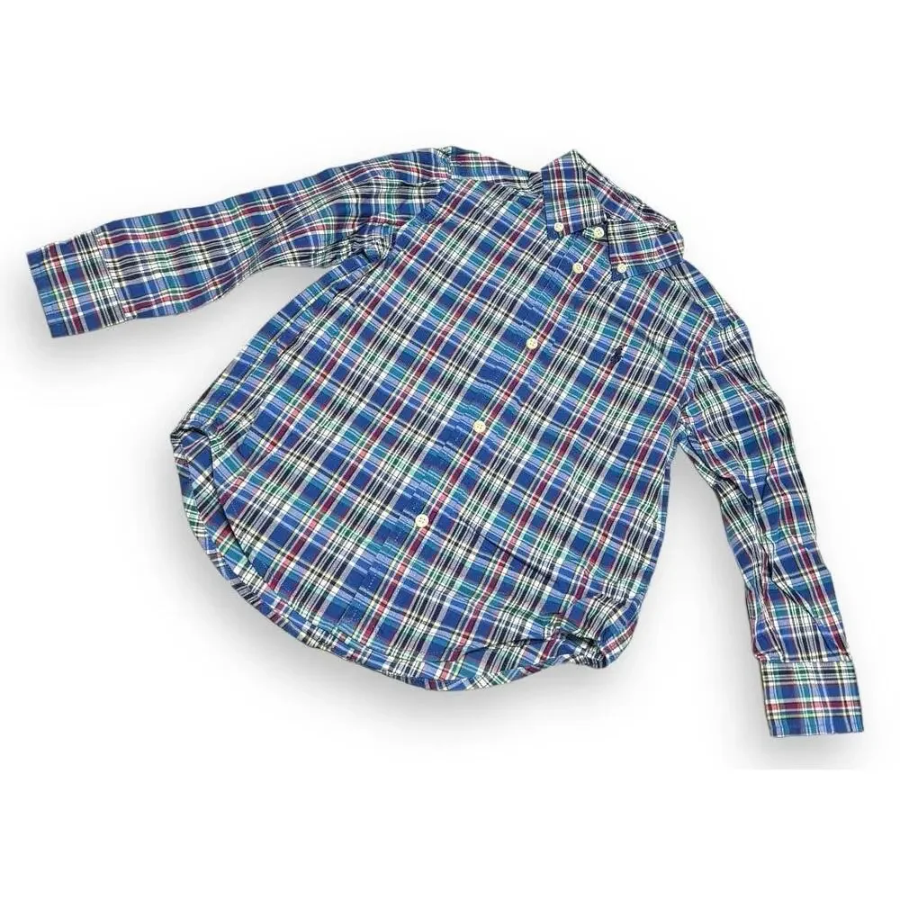 Ralph Lauren Boys Shirt Sz 3 3T‎ Blue Red Green Yellow White Plaid Long Sleeve